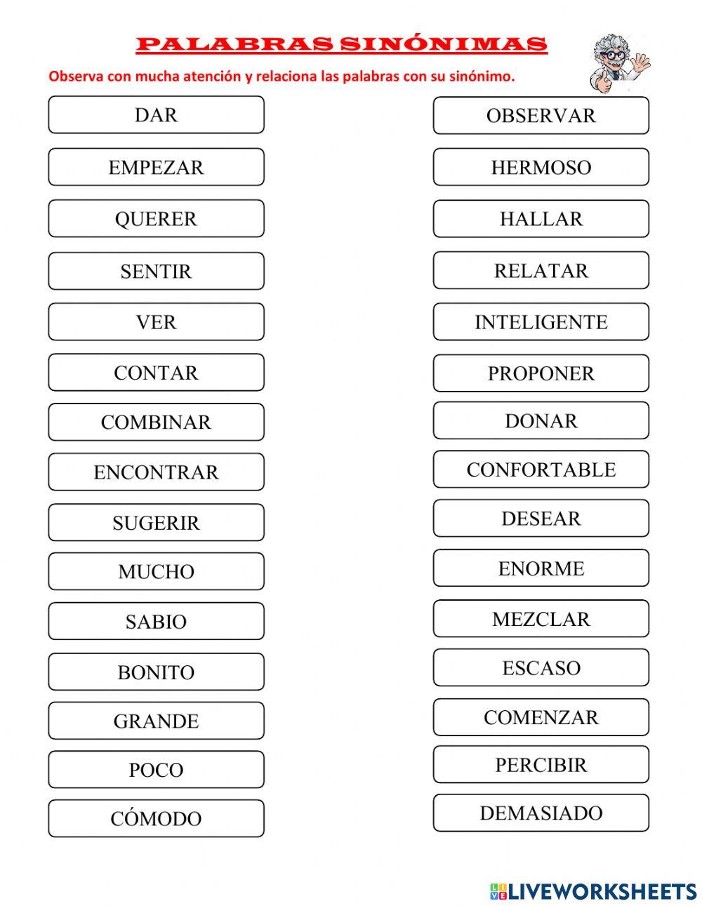 Palabras sinónimas