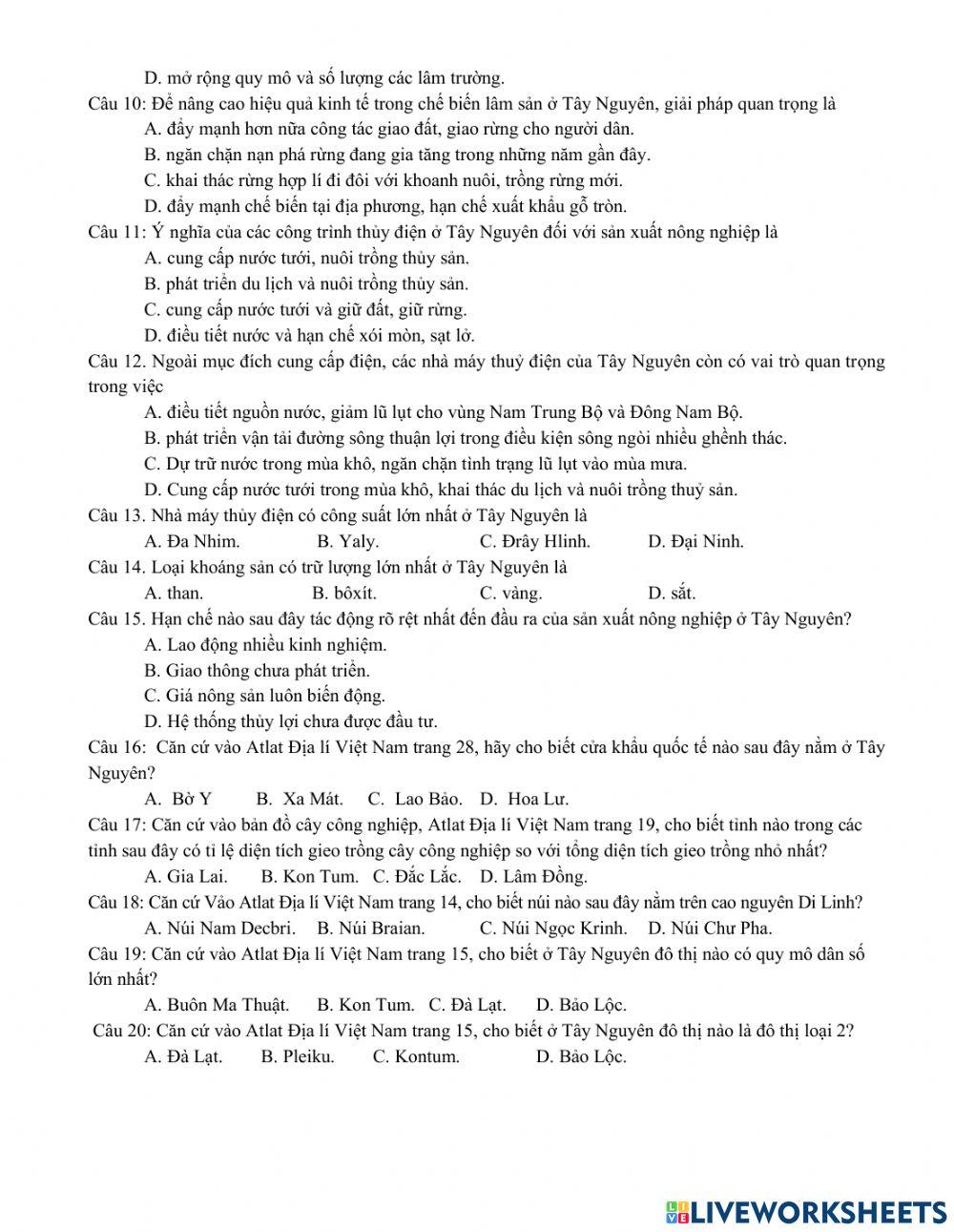 Địa 12. Bài 37. Tây Nguyên