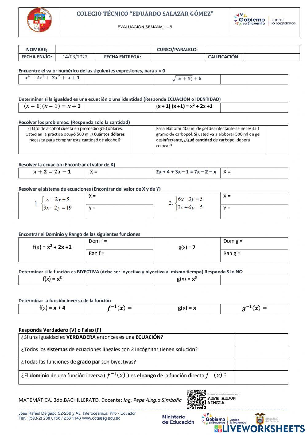 Evaluación MATEMÁTICA