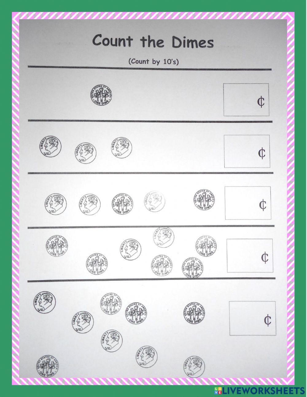 Counting Dimes 4 worksheet | Live Worksheets