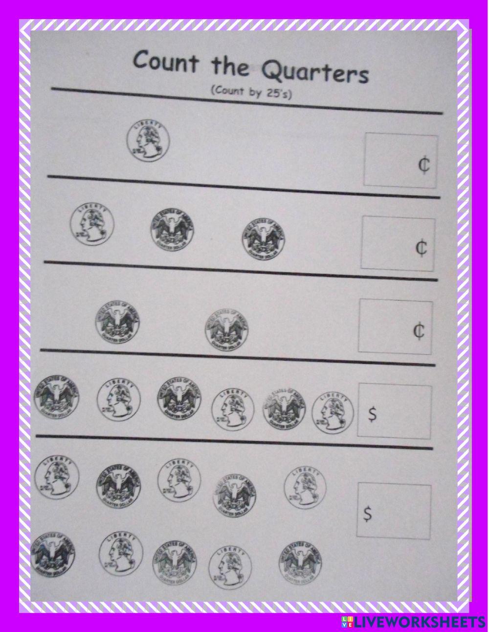 Counting Quarters 1 worksheet | Live Worksheets