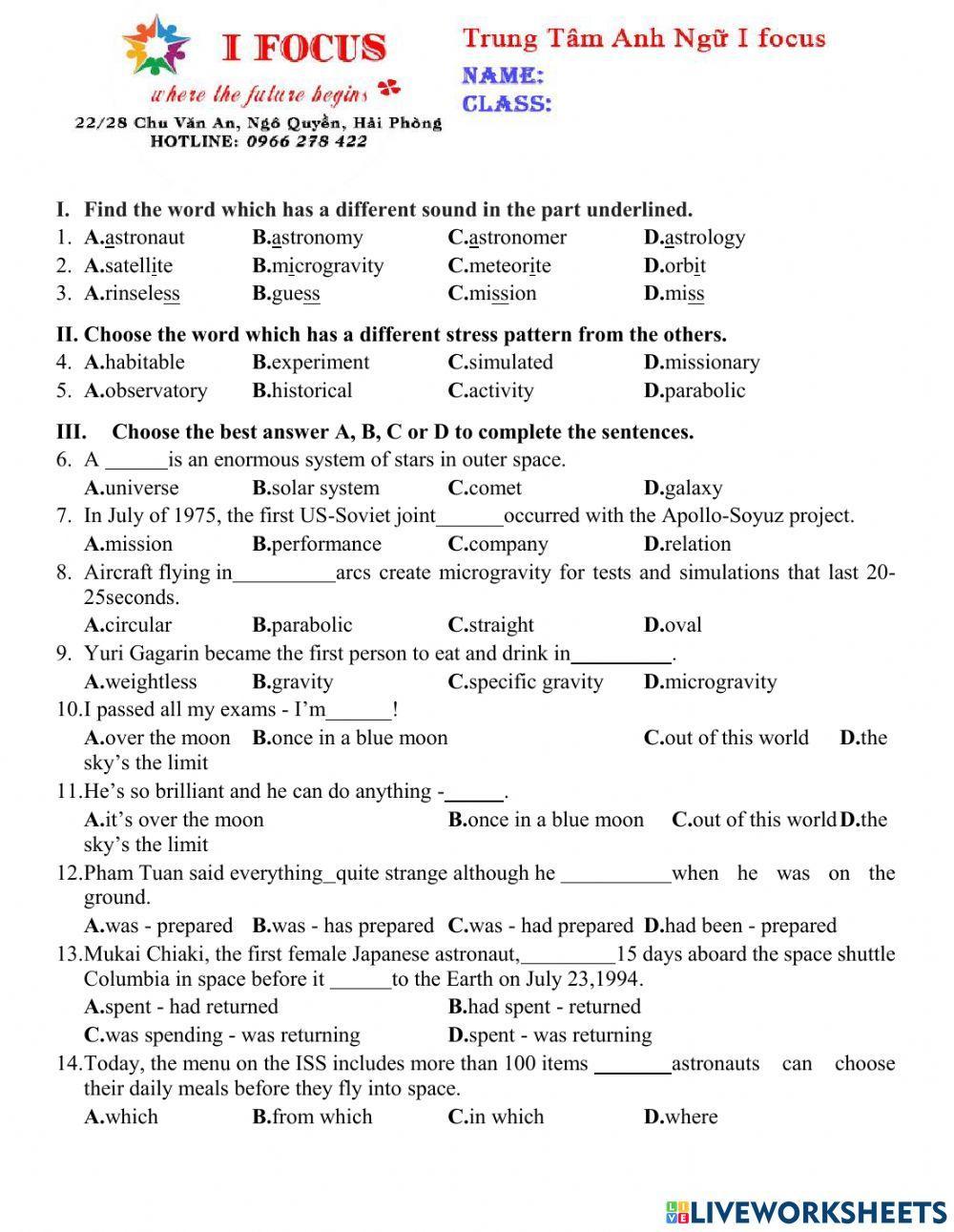 Lớp 9 Unit 10 test 1
