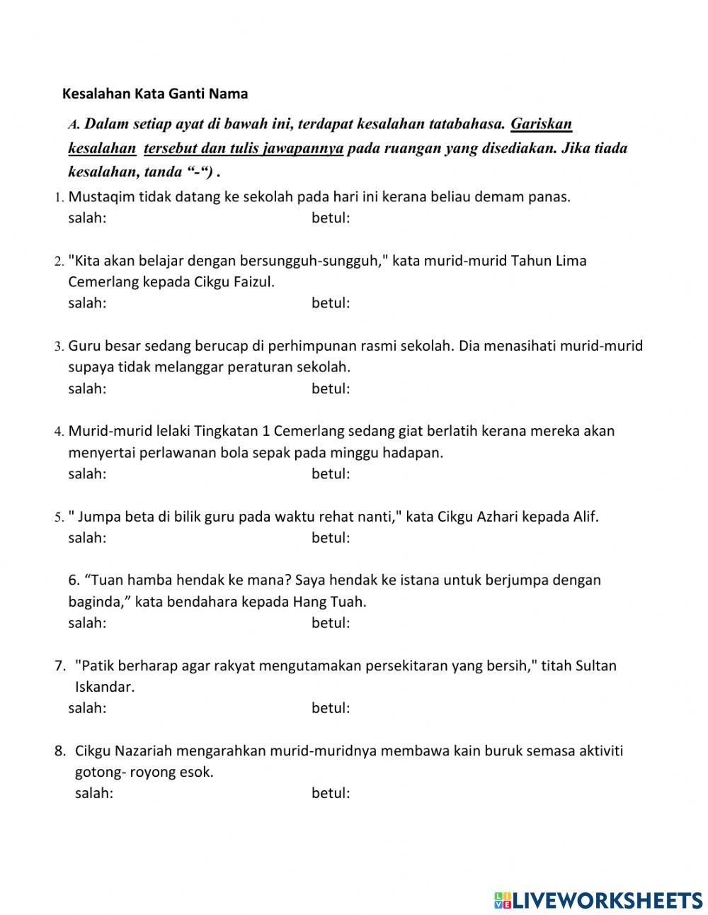 Kesalahan Kata Ganti Nama