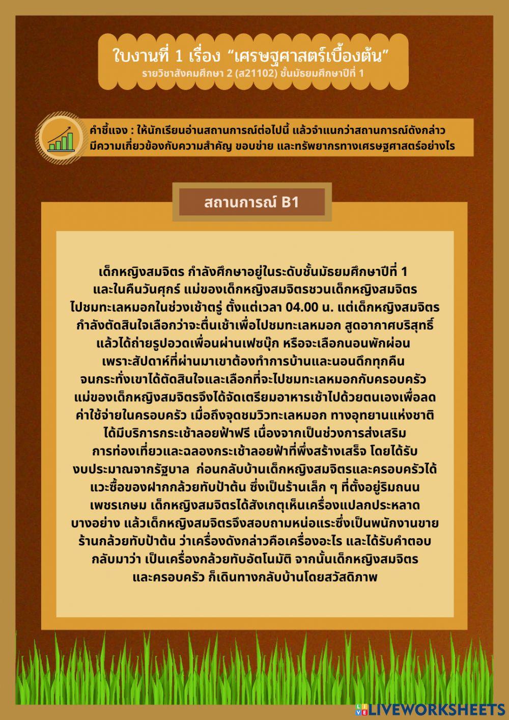 ใบงานที่ 1 เรื่อง “เศรษฐศาสตร์เบื้องต้น”