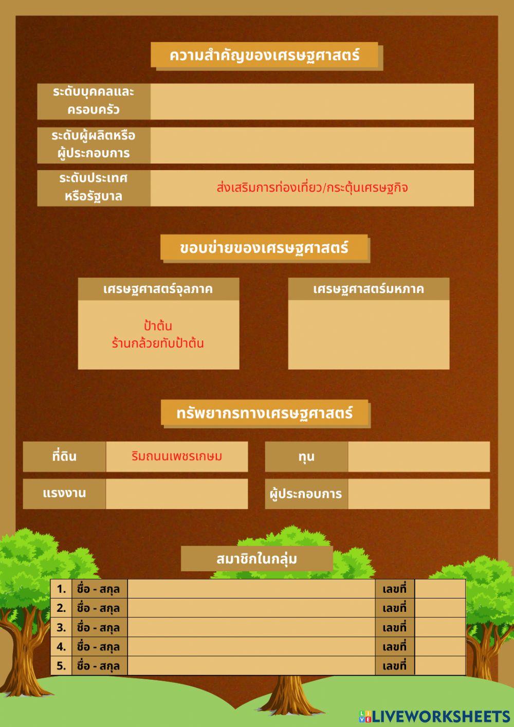 ใบงานที่ 1 เรื่อง “เศรษฐศาสตร์เบื้องต้น”