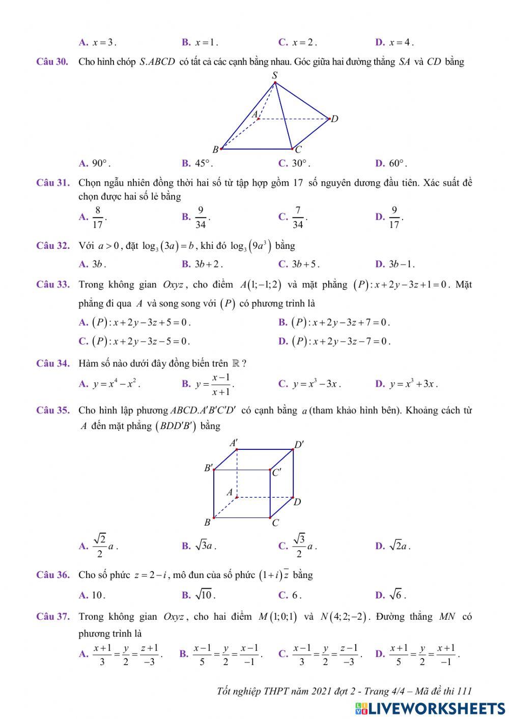 TNTHPT-2022-Đề thi THPT 2021-Mã 111