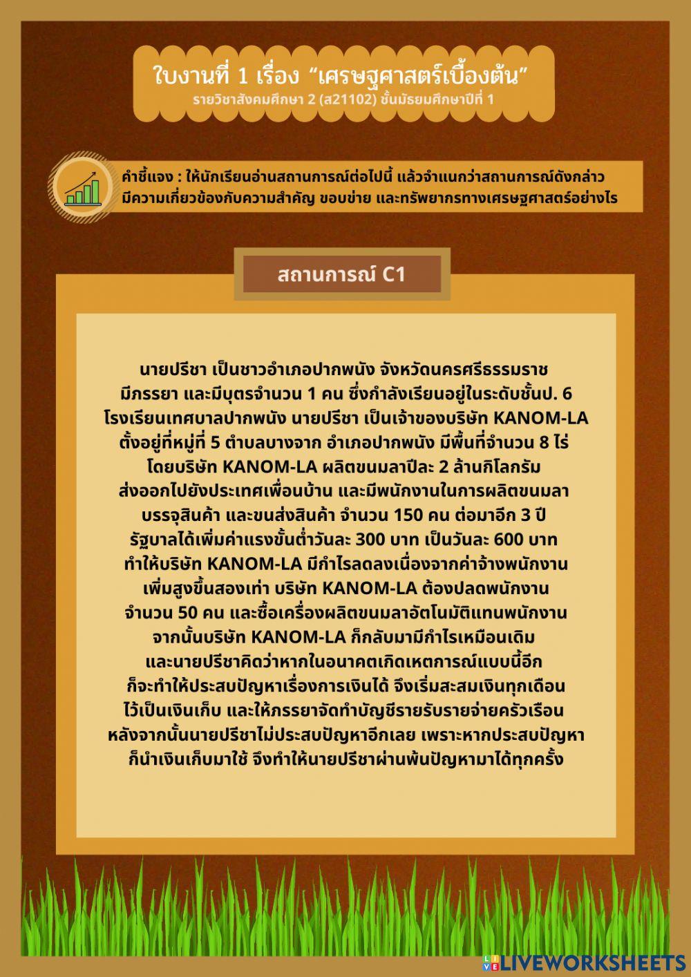 ใบงานที่ 1 เรื่อง “เศรษฐศาสตร์เบื้องต้น”