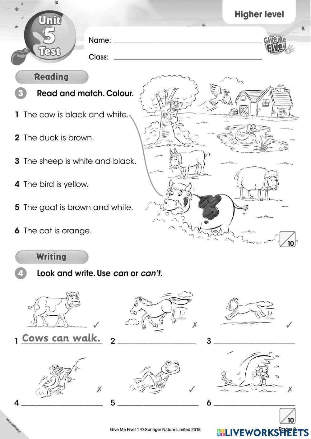 GMF1 Unit 5 test online exercise for Live Worksheets