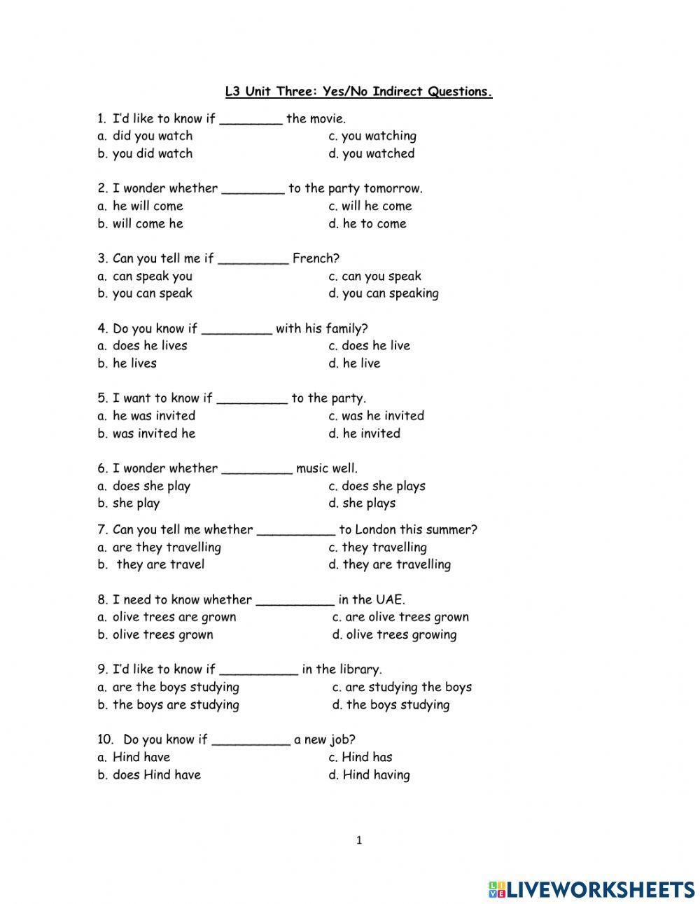 V4 Unit (3)  Indirect Yes-No Questions