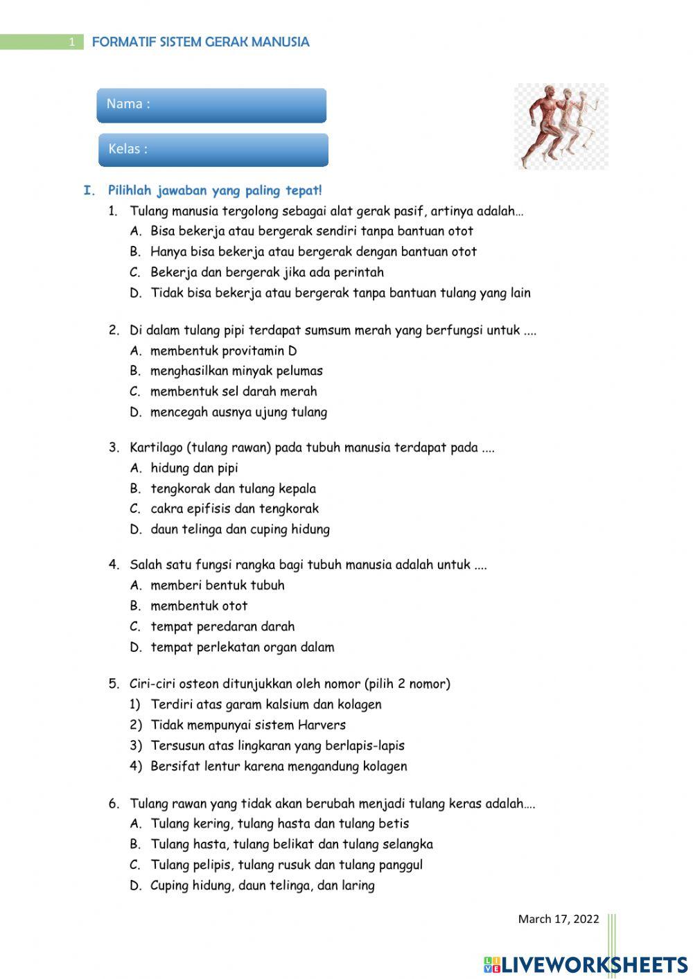 Formatif Sistem Gerak kelas 8C dan 8D