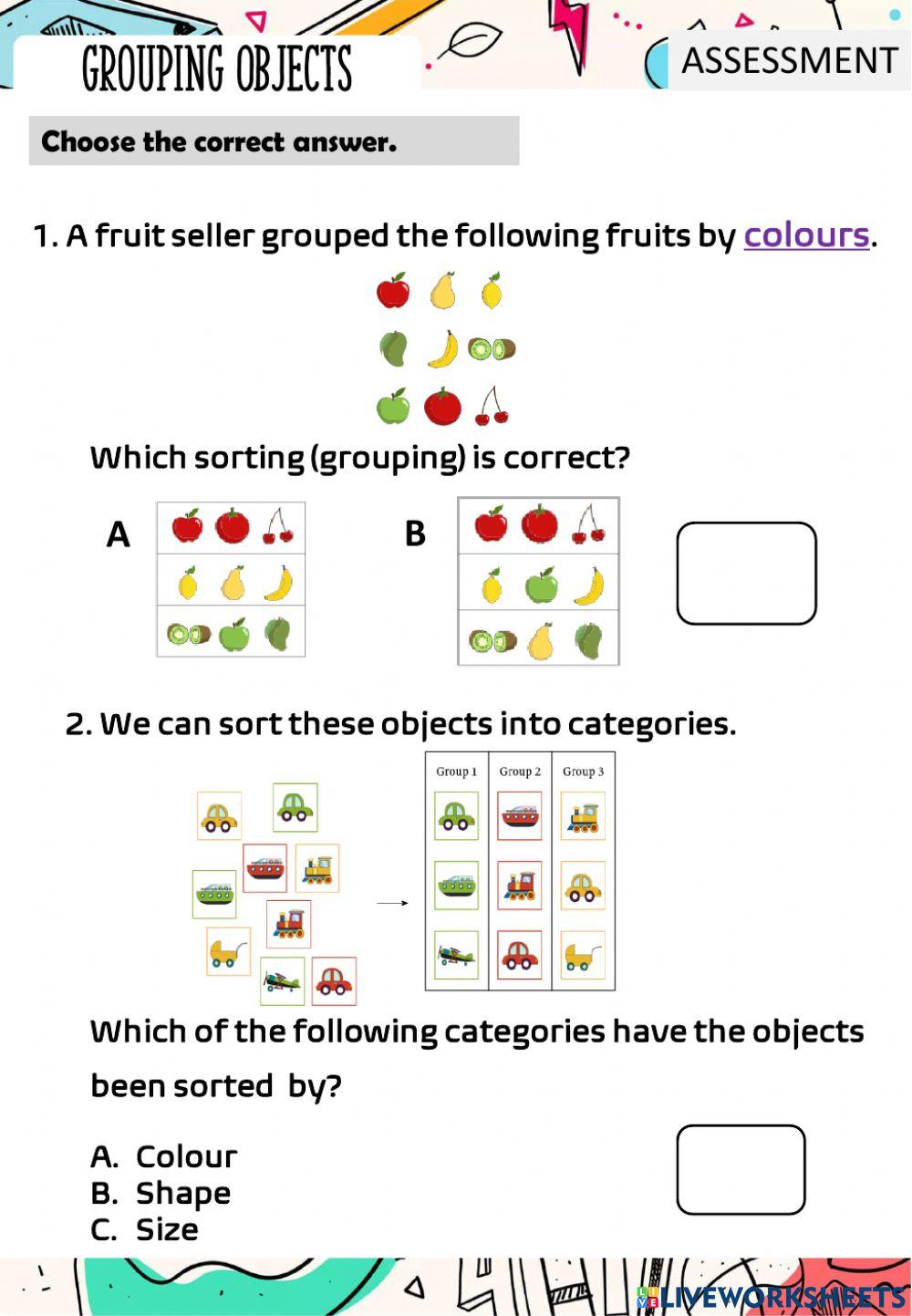 Topical Test for Unit 1: Grouping Objects online exercise for | Live ...