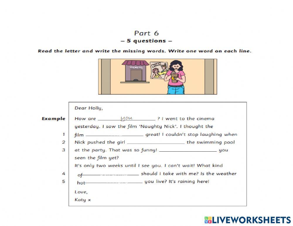 Flyers Reading and Writing Practice Test Plus Test 5 online exercise