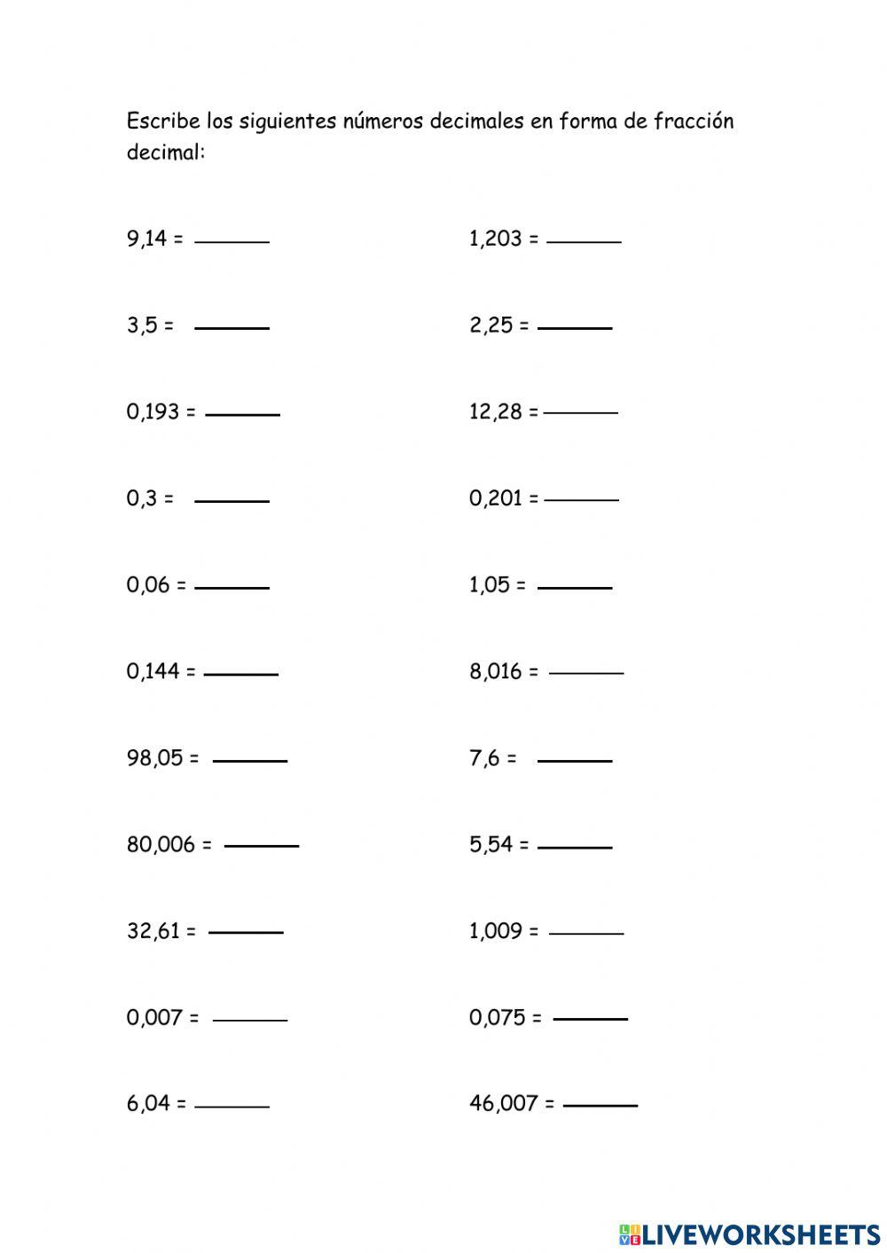 Fracciones decimales