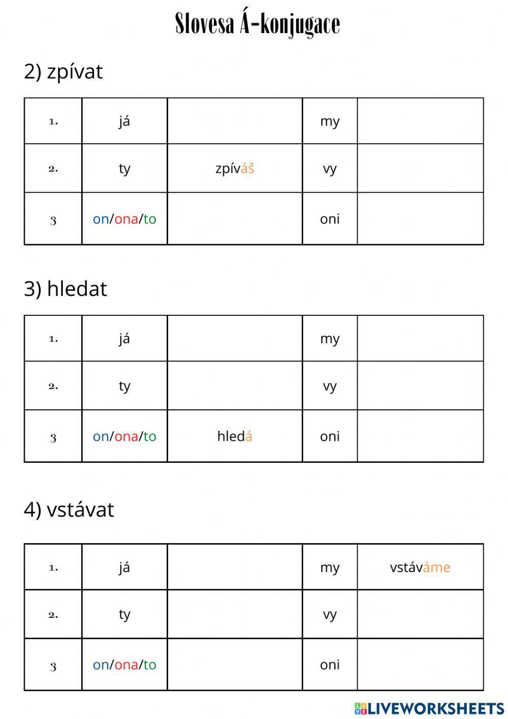 Čeština pro cizince - Á-konjugace