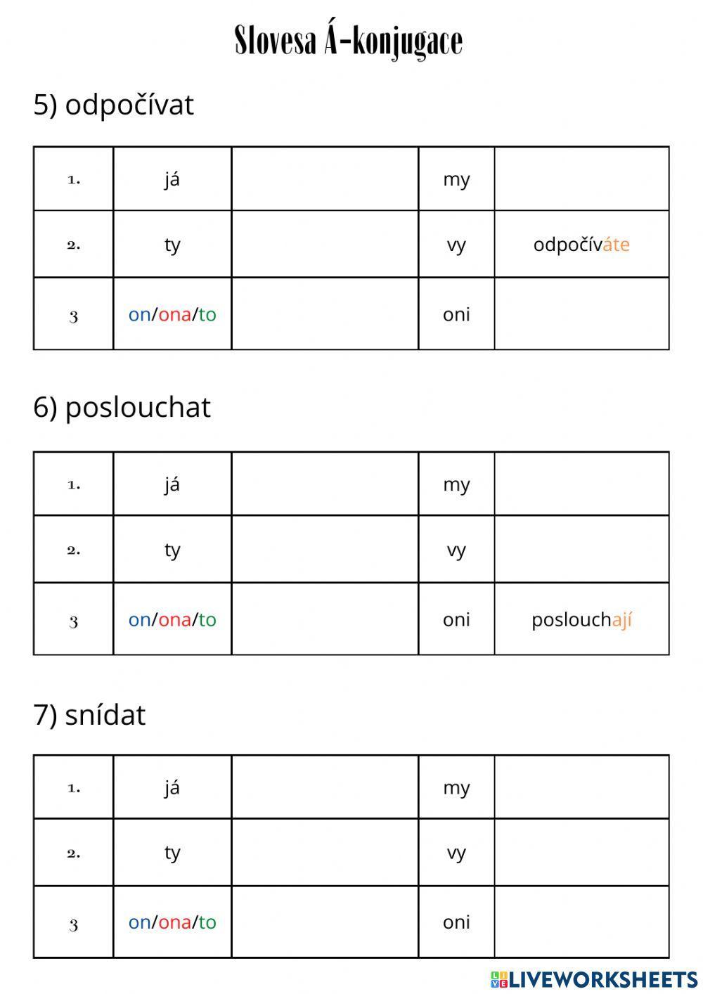 Čeština pro cizince - Á-konjugace