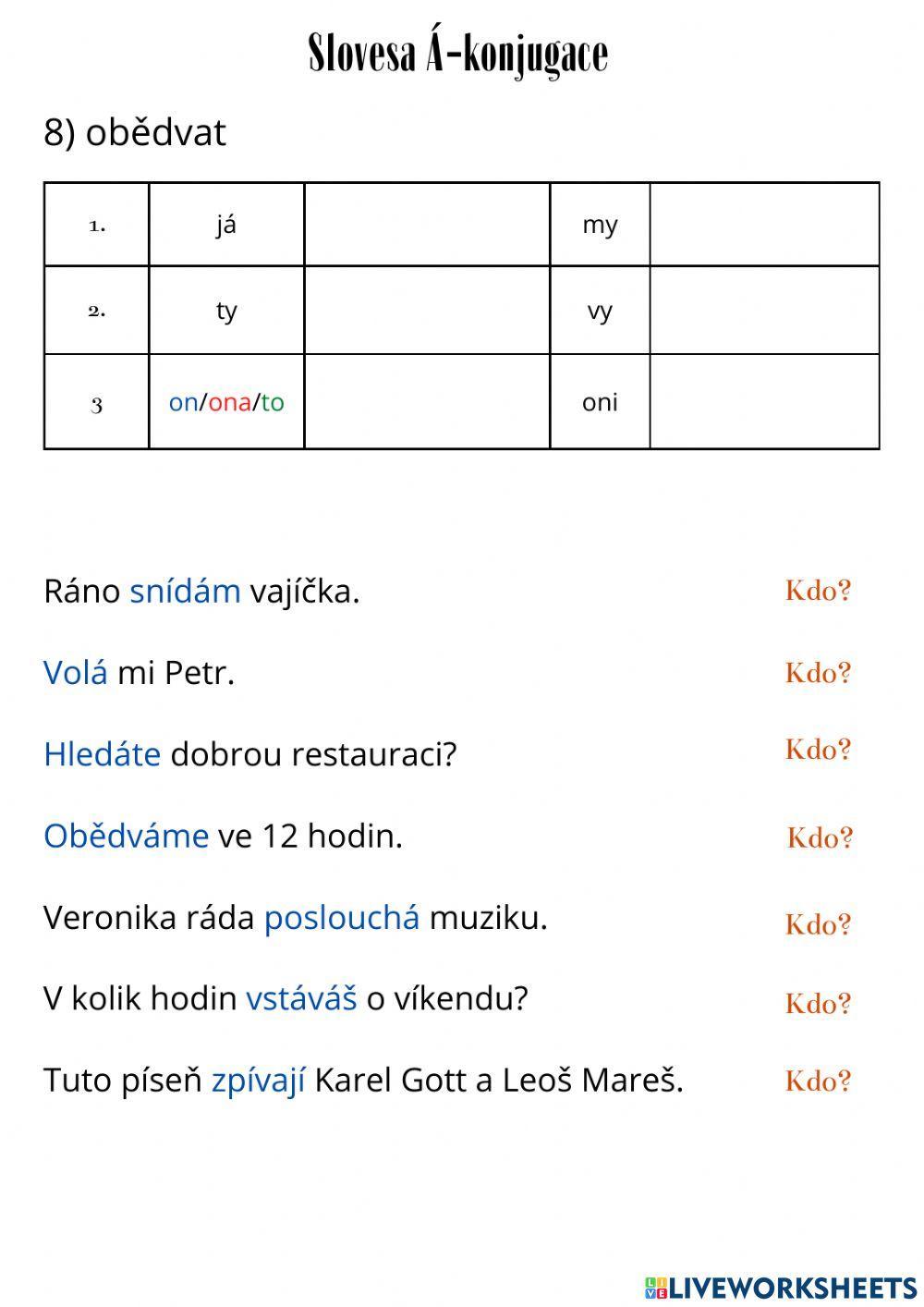 Čeština pro cizince - Á-konjugace