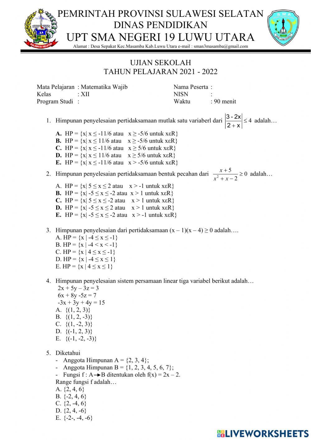 Ujian Sekolah T.P..2021-2022