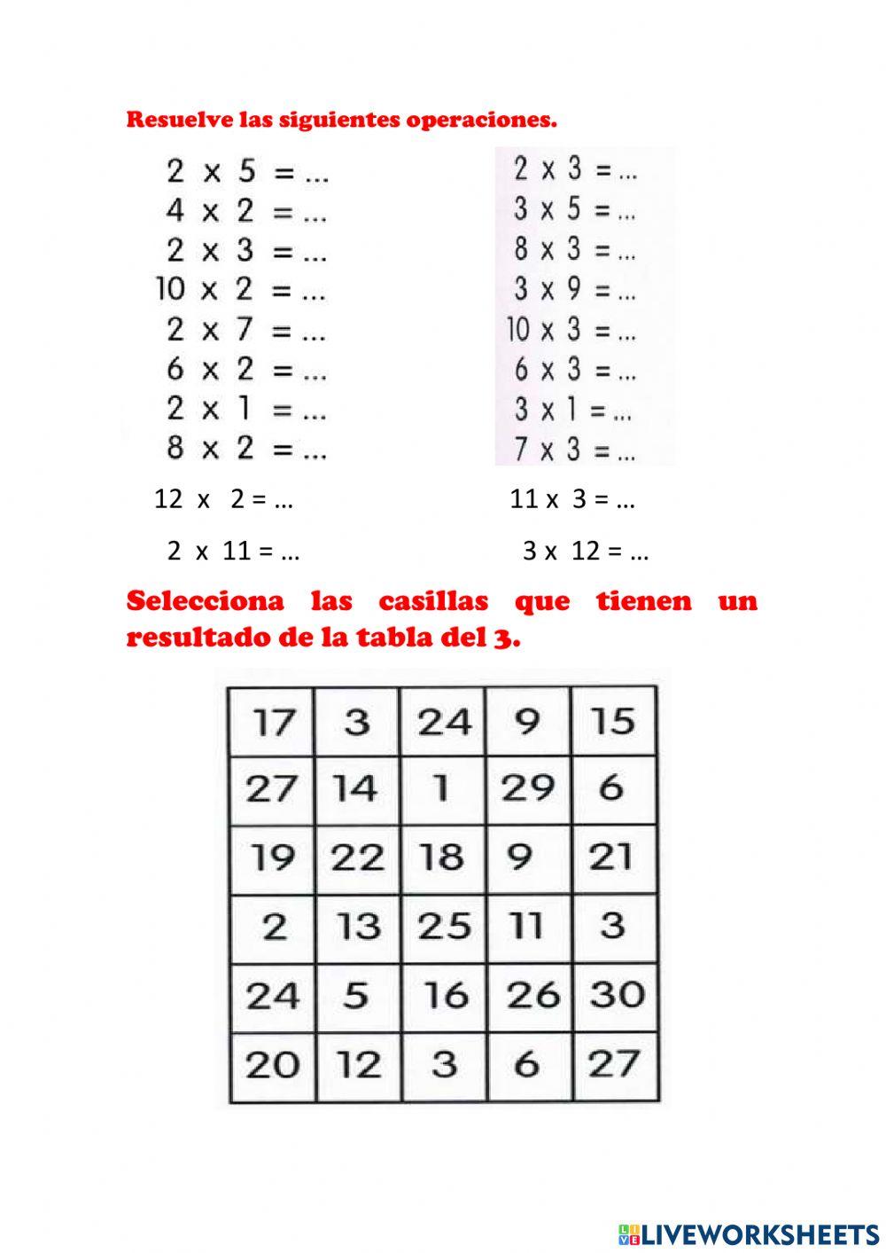 Tablas de multiplicar online exercise for BASICO | Live Worksheets