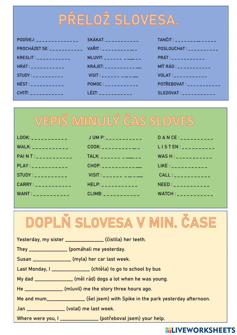 Translation ENxCZ, past simple regular