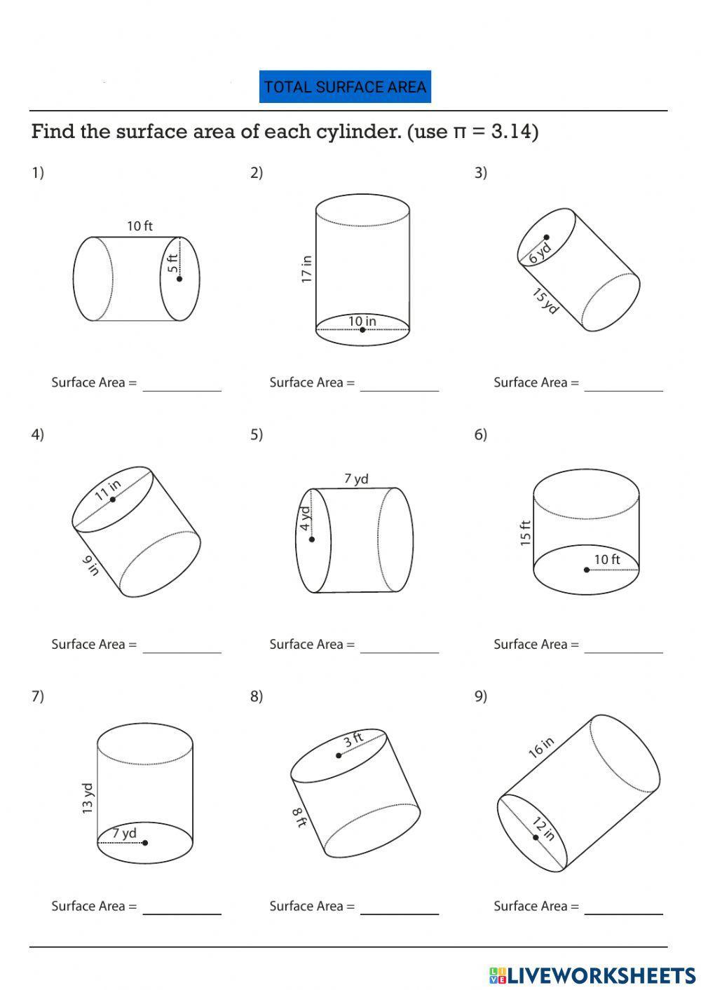 total-surface-area-of-a-cylinder-worksheet-live-worksheets