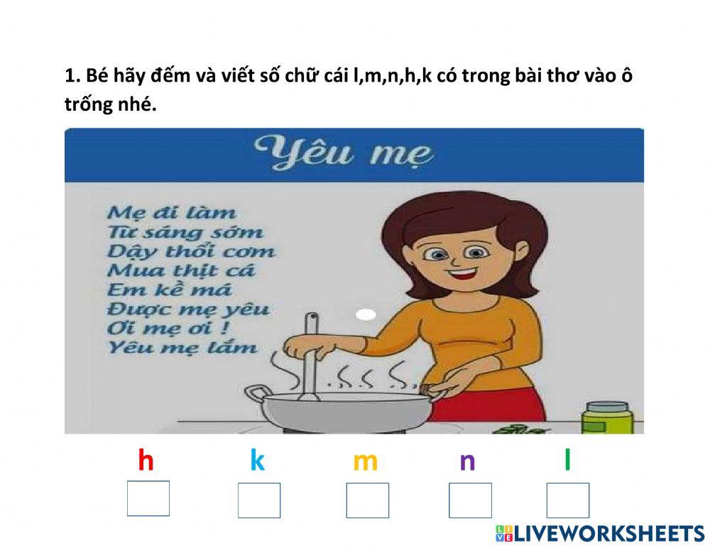 Ôn chữ cái l, m, n, h, k