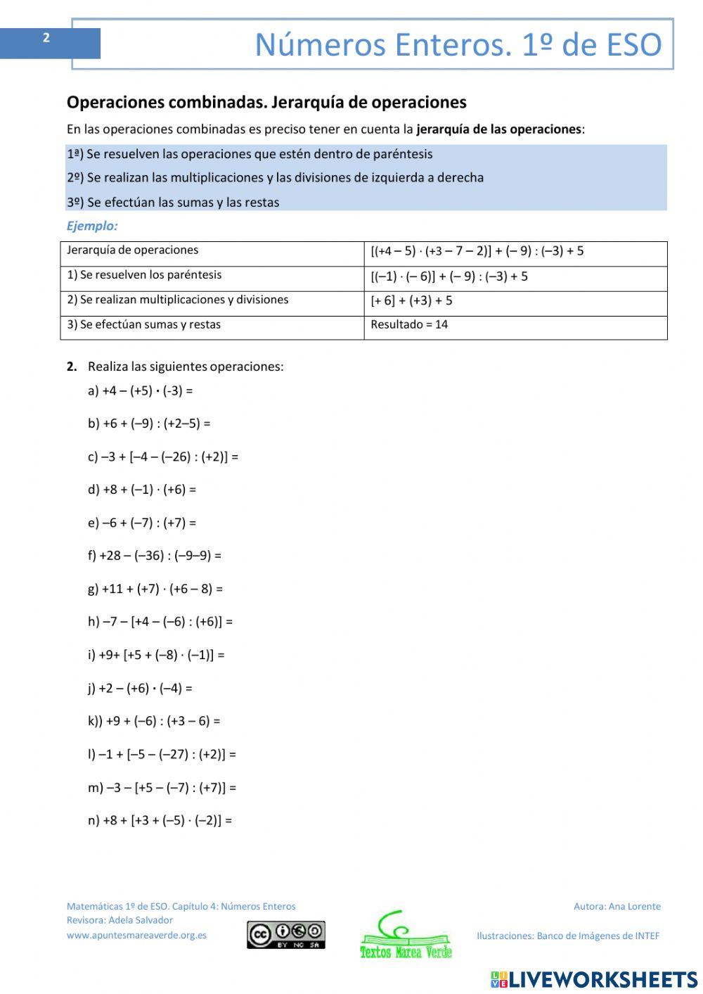Operaciones combinadas enteros