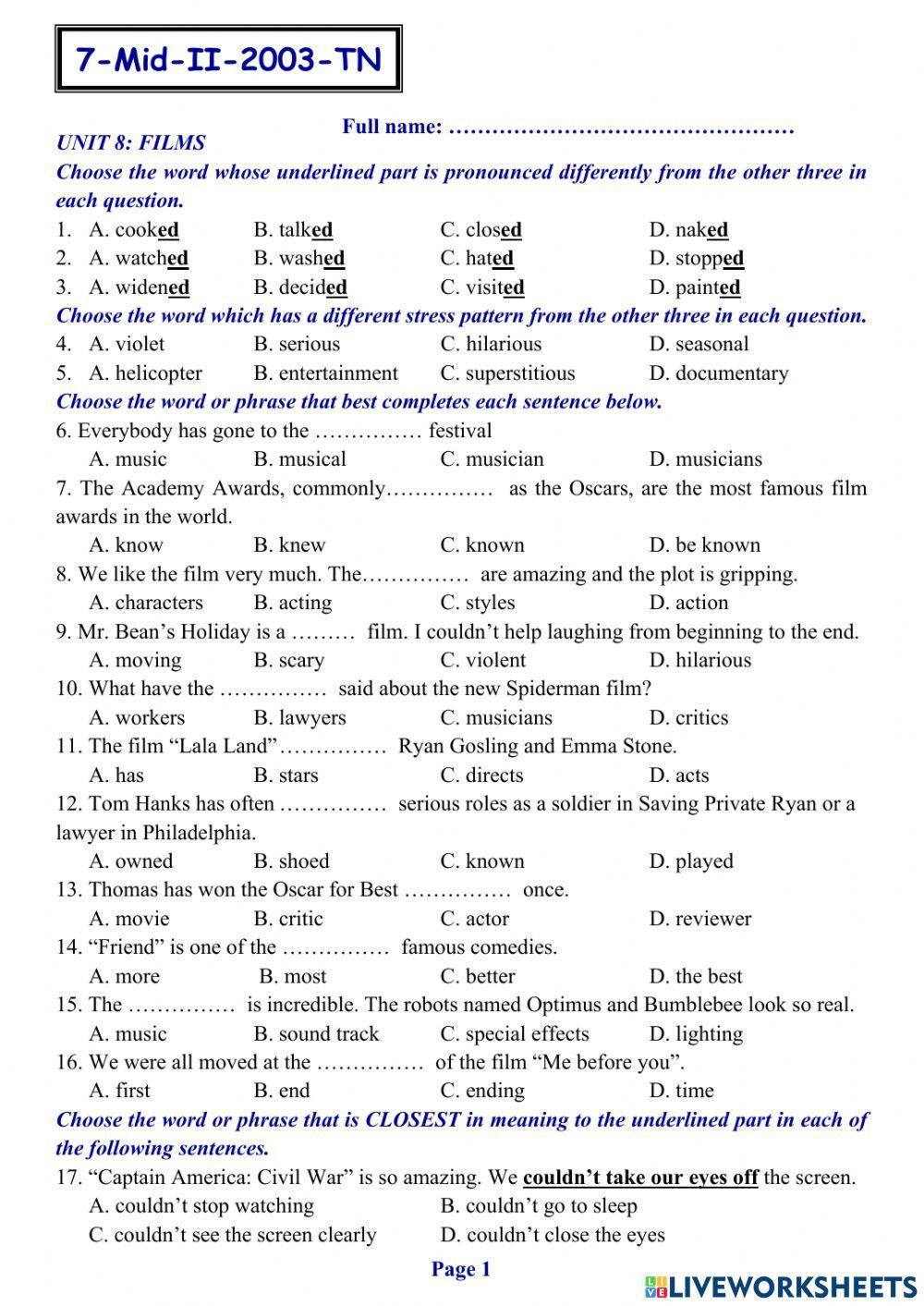 Tieng Anh Lop 7 -2nd Mid-Term Test 03