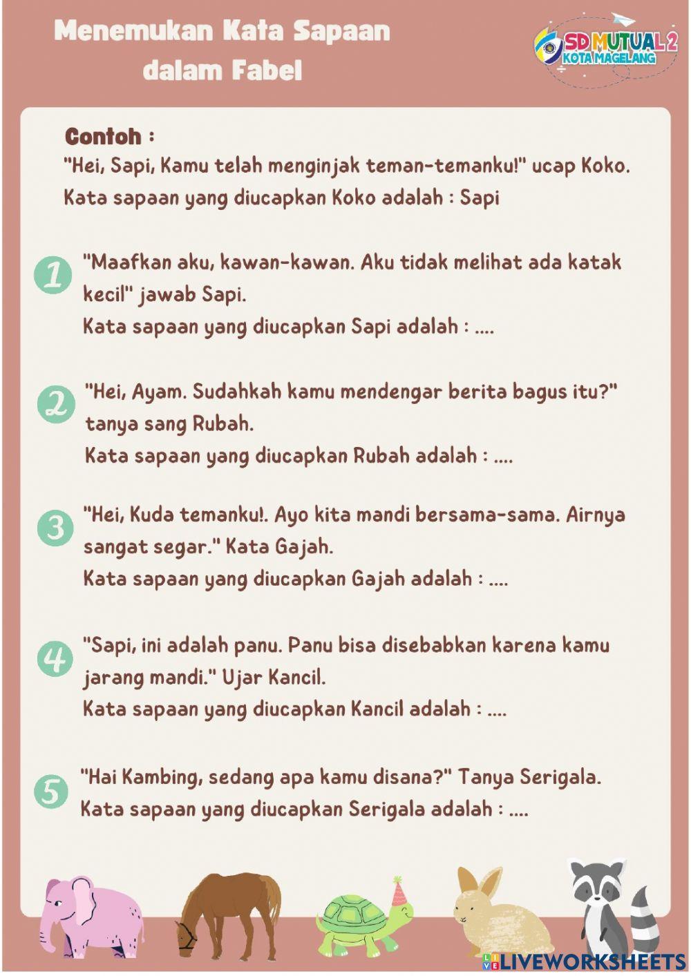 Cerita Fabel dan Kata Sapaan