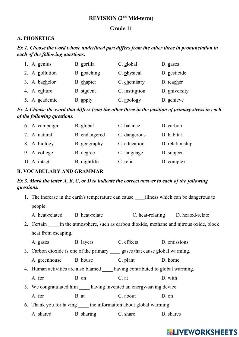 Ôn giữa HK2 (English 11)