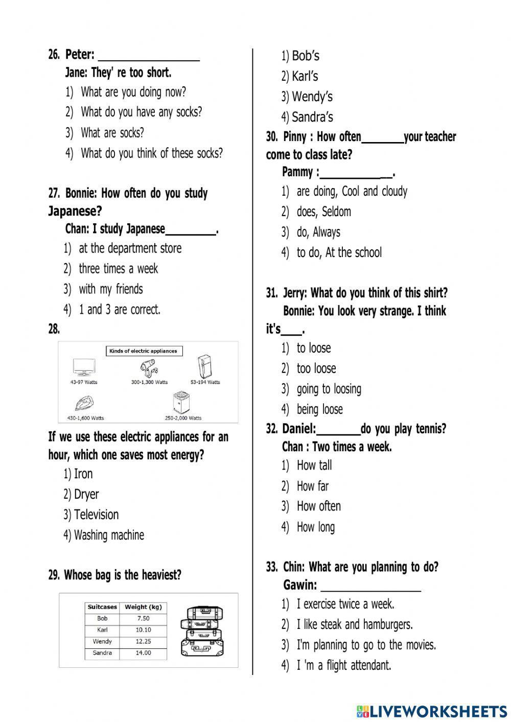 ข้อสอบปลายภาคเรียนที่ 2 วิชาภาษาอังกฤษ ชั้น ม.2