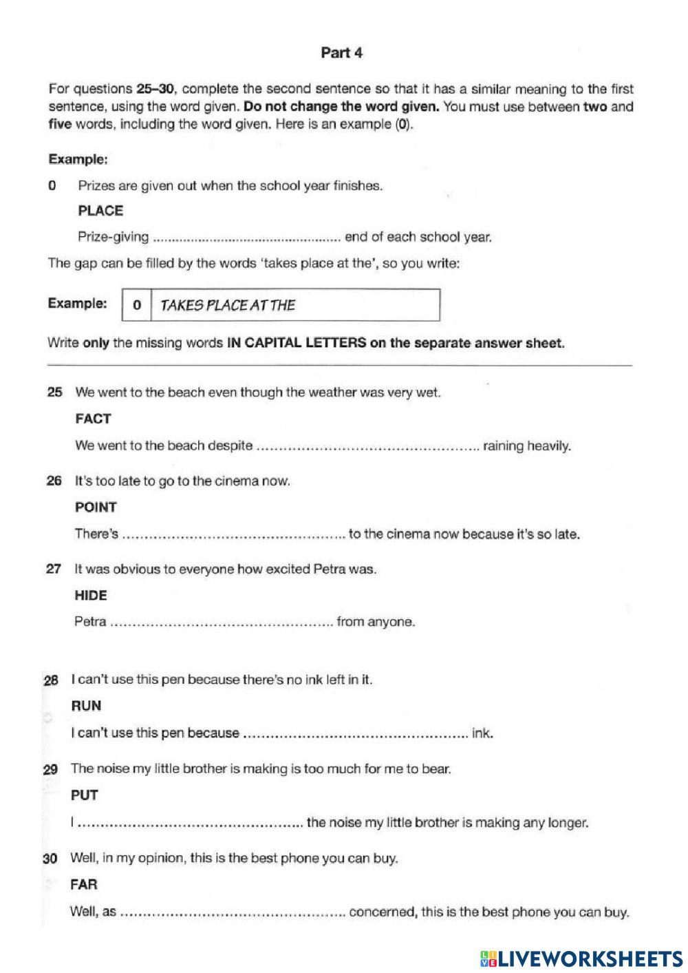 Fce test 7 use of english fce for schools 2 online exercise for