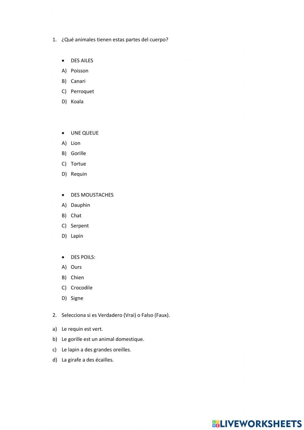 Description des animaux