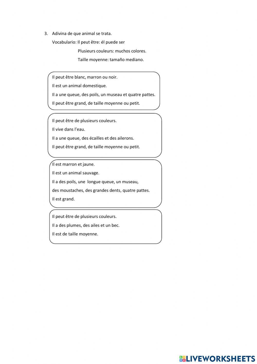 Description des animaux