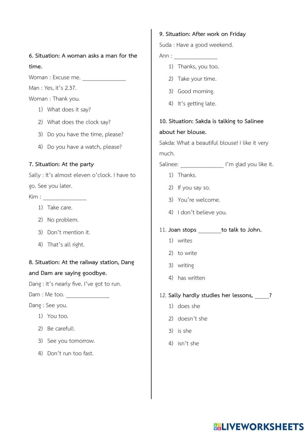 ข้อสอบปลายภาคเรียนที่ 2 วิชาภาษาอังกฤษ ชั้น ม.3