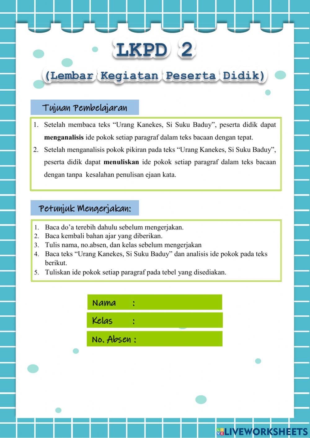 LKPD Kelas 4, Tema 7, SubtemAa 2, Pembelajaran 1