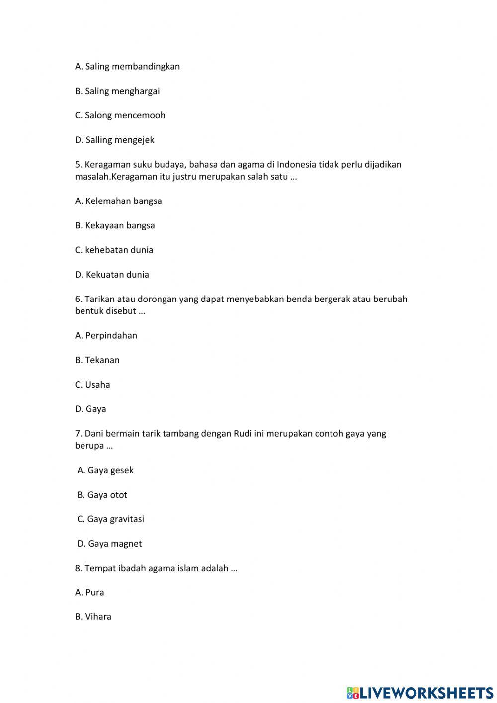 Soal PTS Tema 7 Subtema 1 Kelas 4 Semester 2