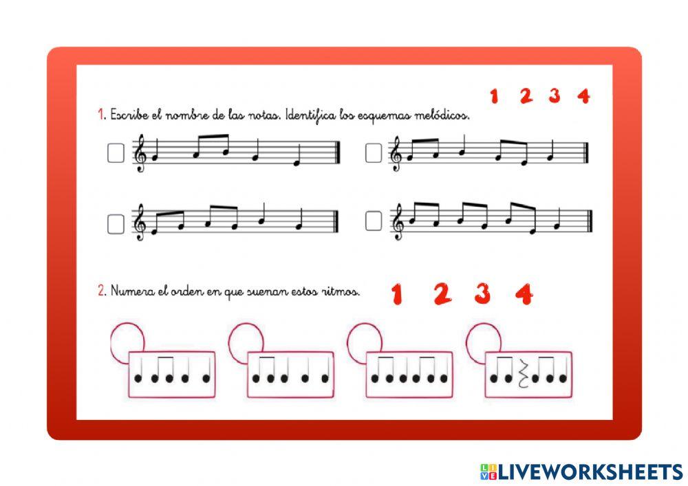 Reconocer esquemas melódicos y rítmicos y poner los nombres de las notas.