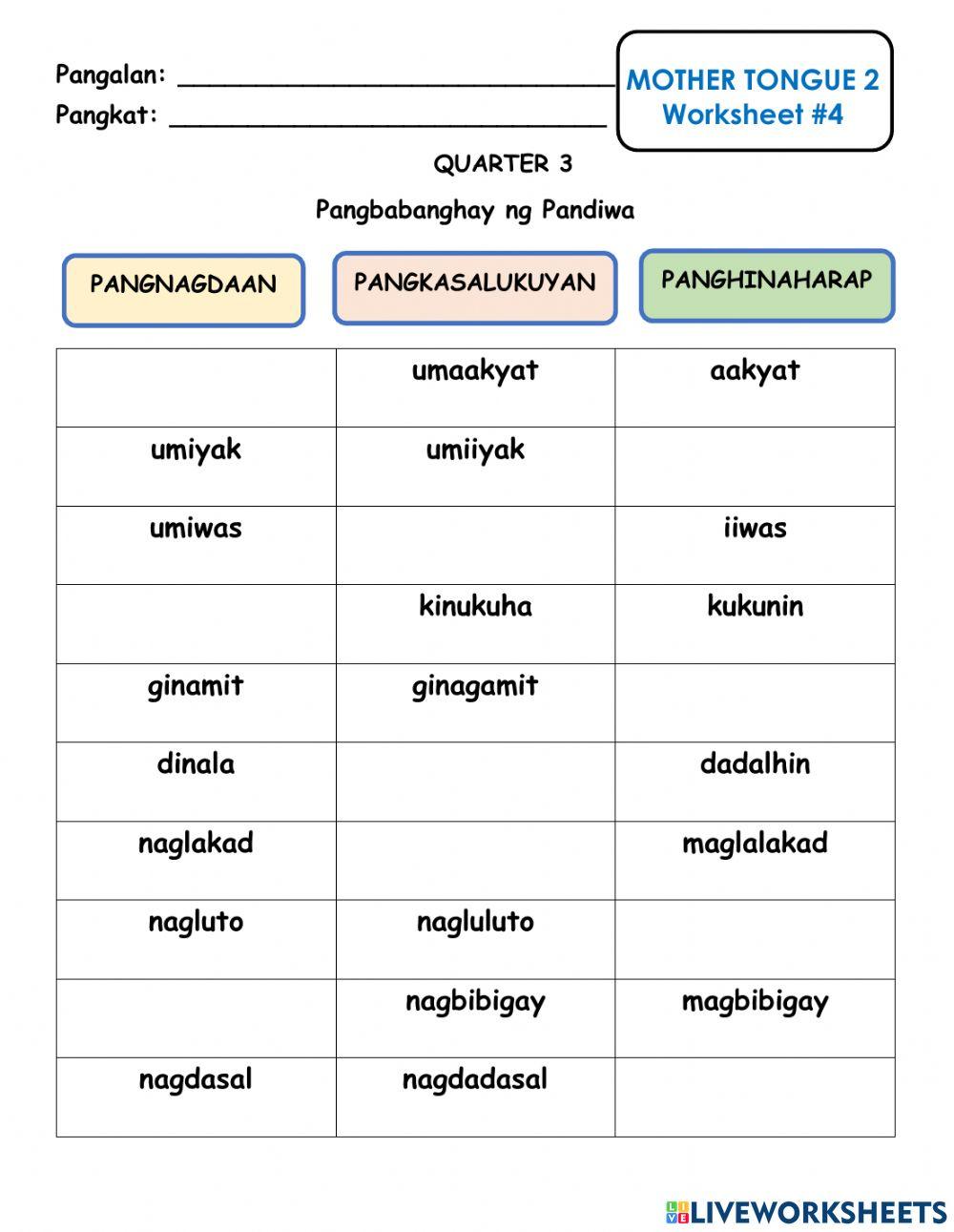 Mother Tongue Q3 Aspekto Ng Pandiwa Worksheet Live Worksheets NBKomputer