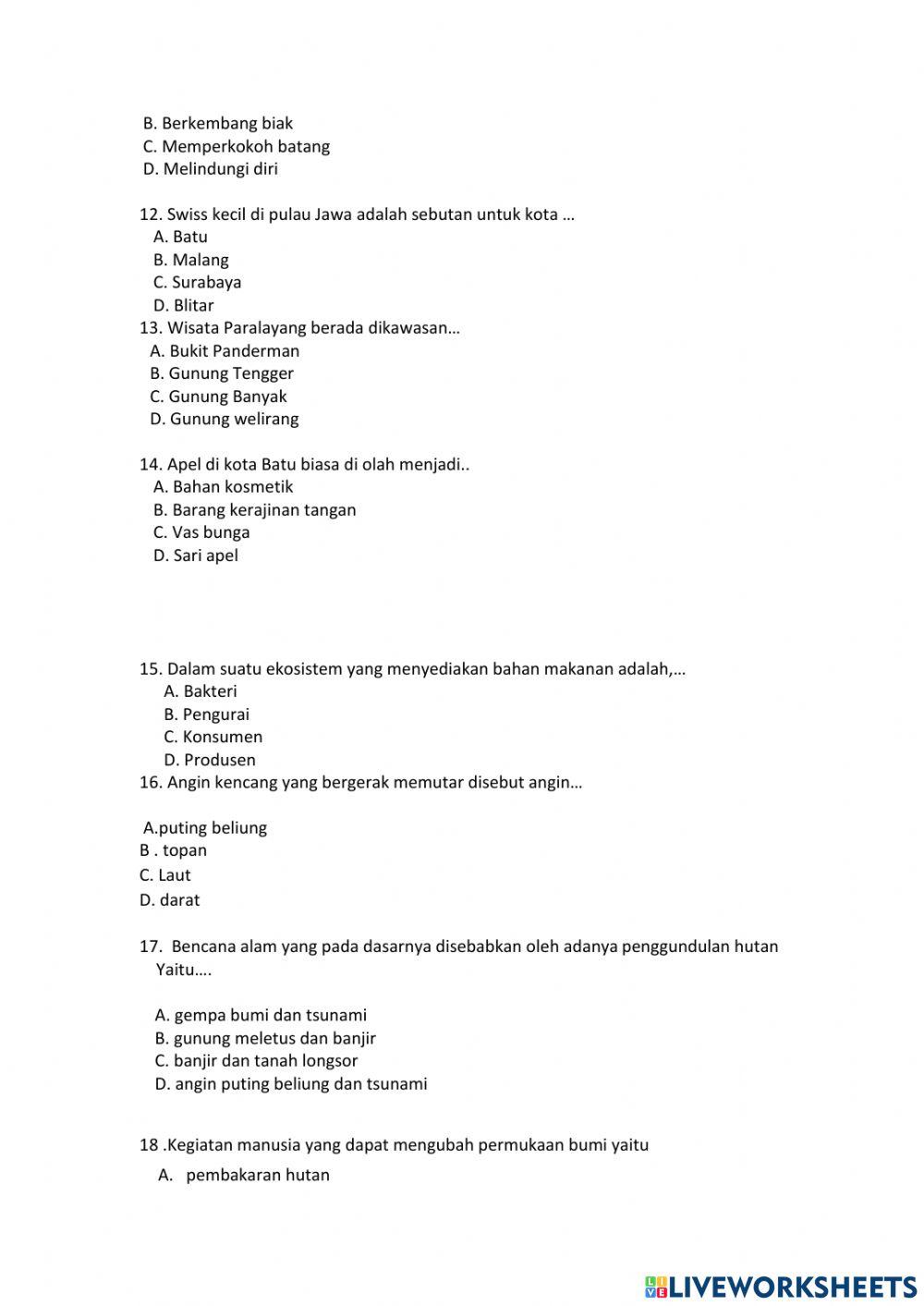 Soal PTS PLH KELAS 4 SEMESTER 2