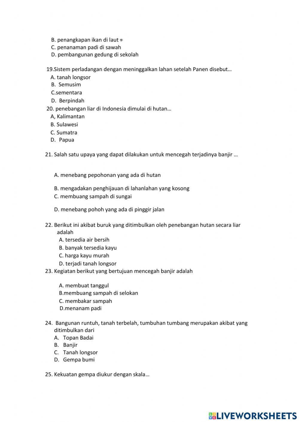 Soal PTS PLH KELAS 4 SEMESTER 2