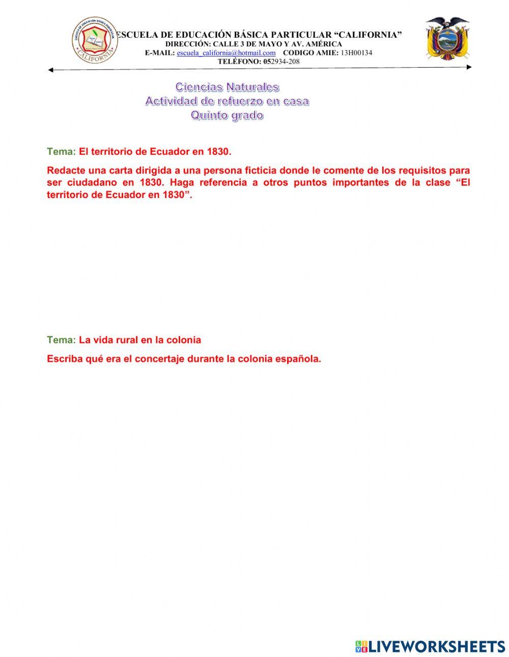 El territorio de Ecuador en 1830.