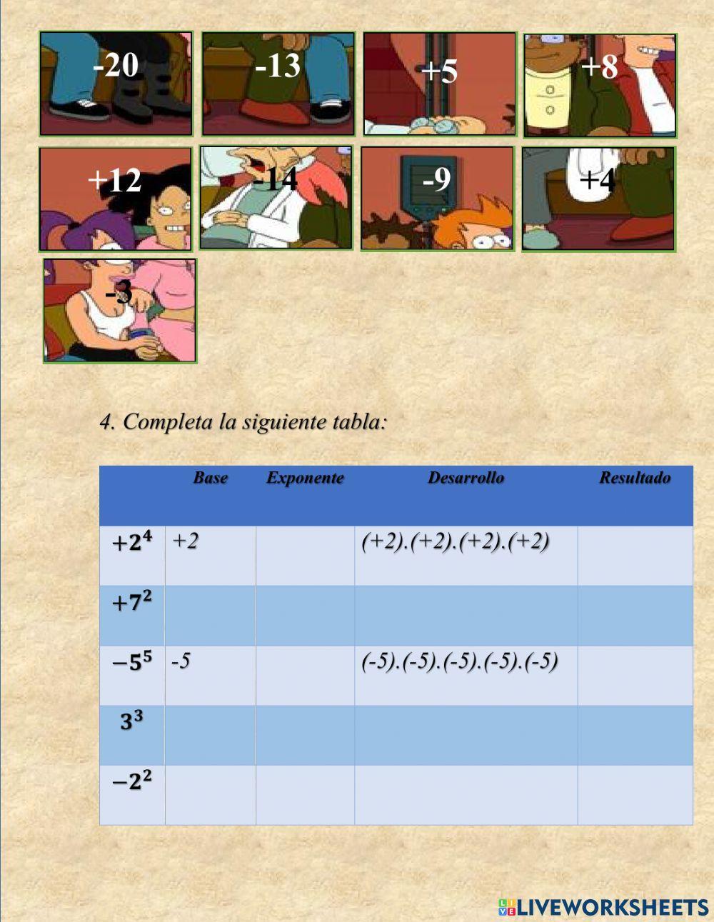 Multiplicación, División y Potencia de números enteros