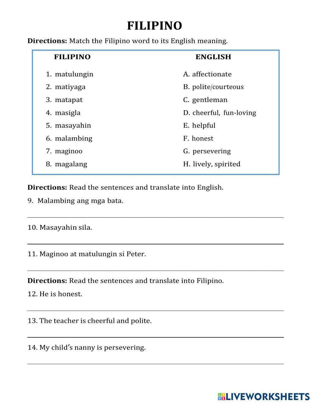 1943446 | Filipino 3 | Jeyann Gomez | LiveWorksheets