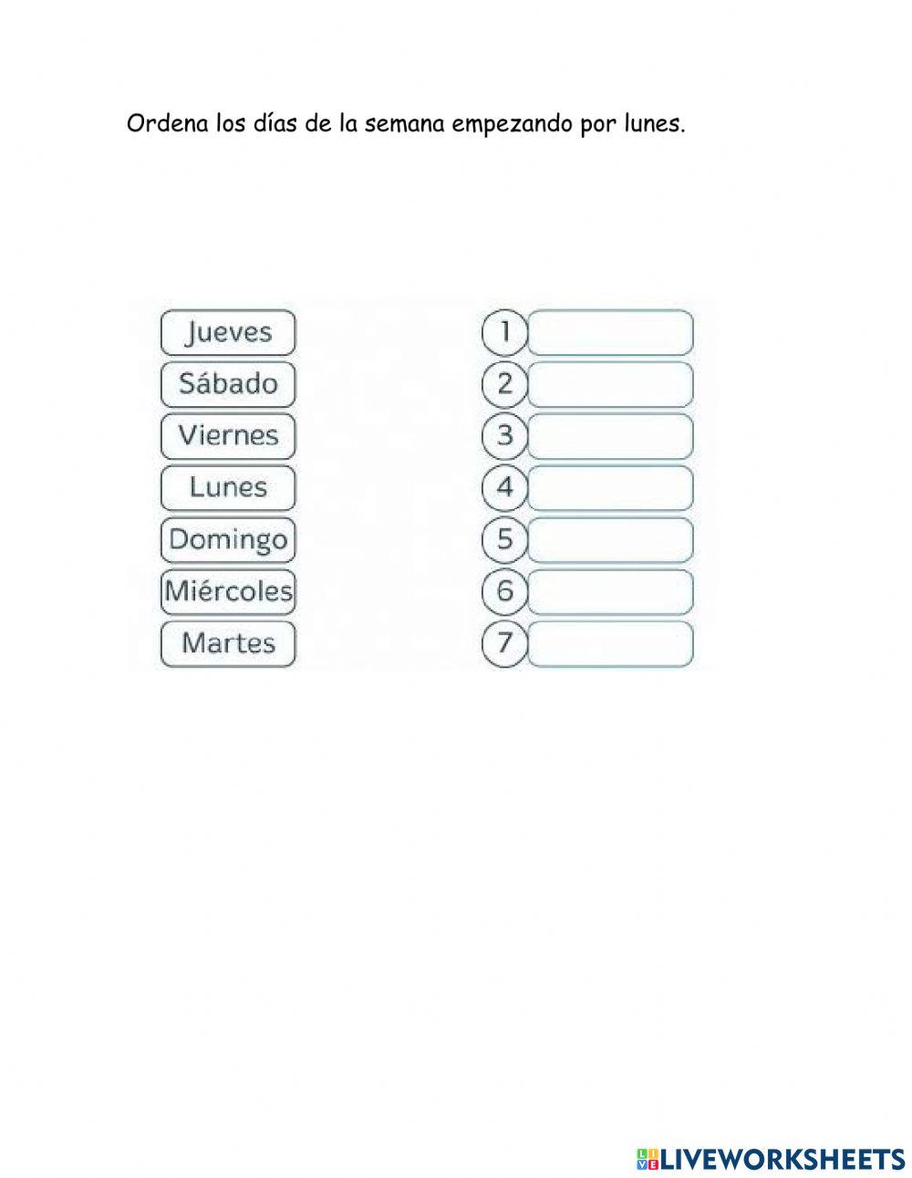 Los dias de la semana online pdf worksheet Live Worksheets