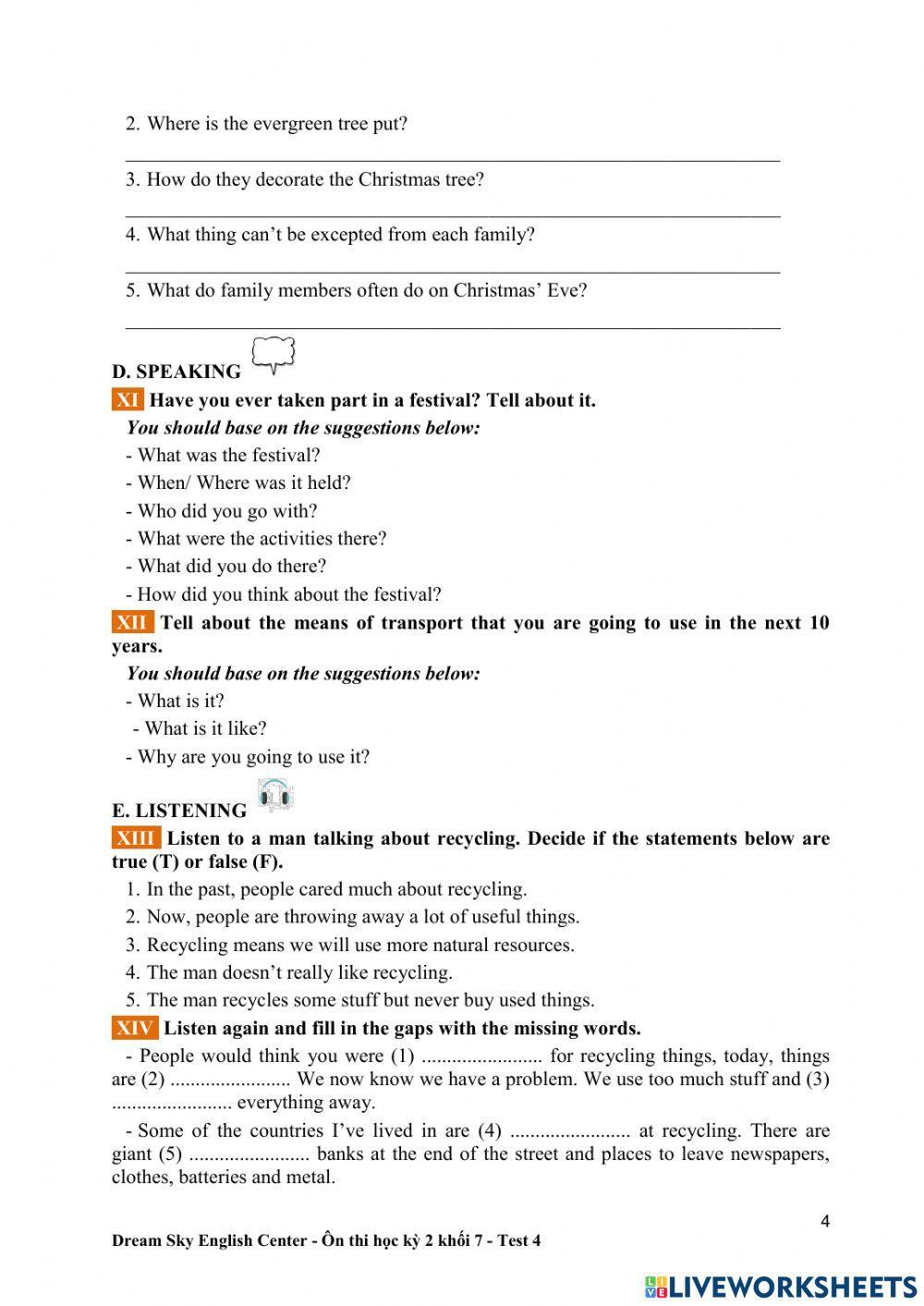 Grade 7 -  semester 2 - test 4
