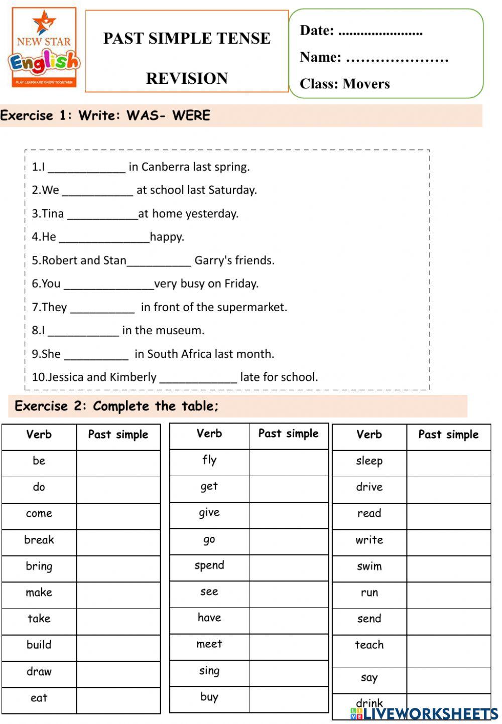 Past simple tense Review 1
