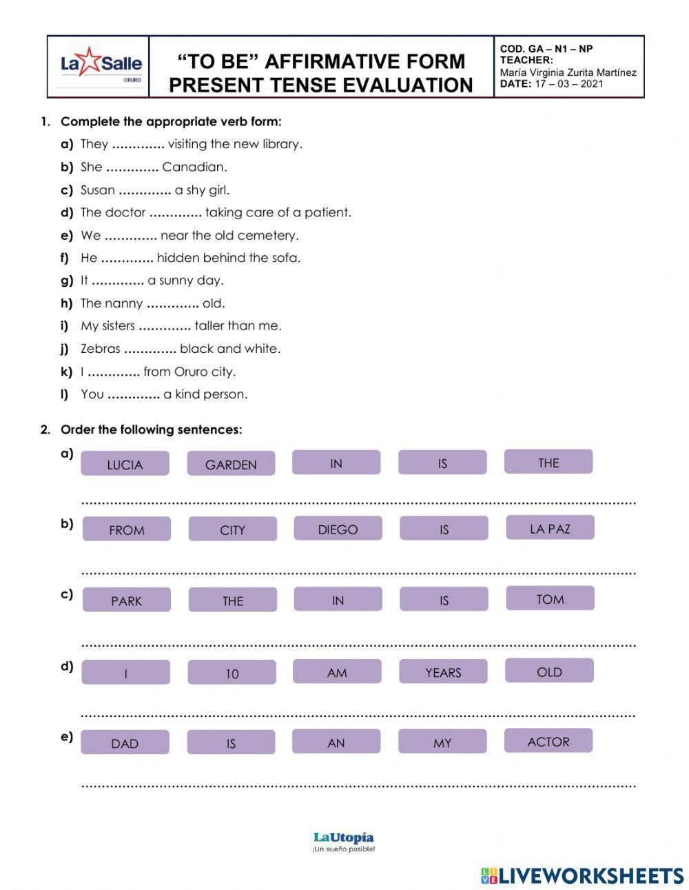 Verb to be - affirmative form in present tense