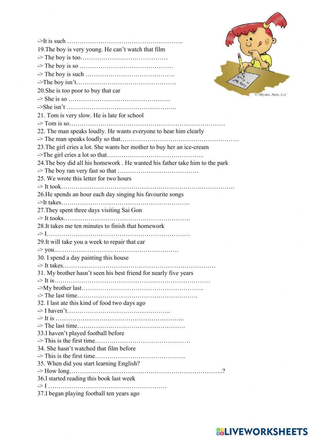 45 câu viết lại câu E6 (có lặp lại) (phần 5)