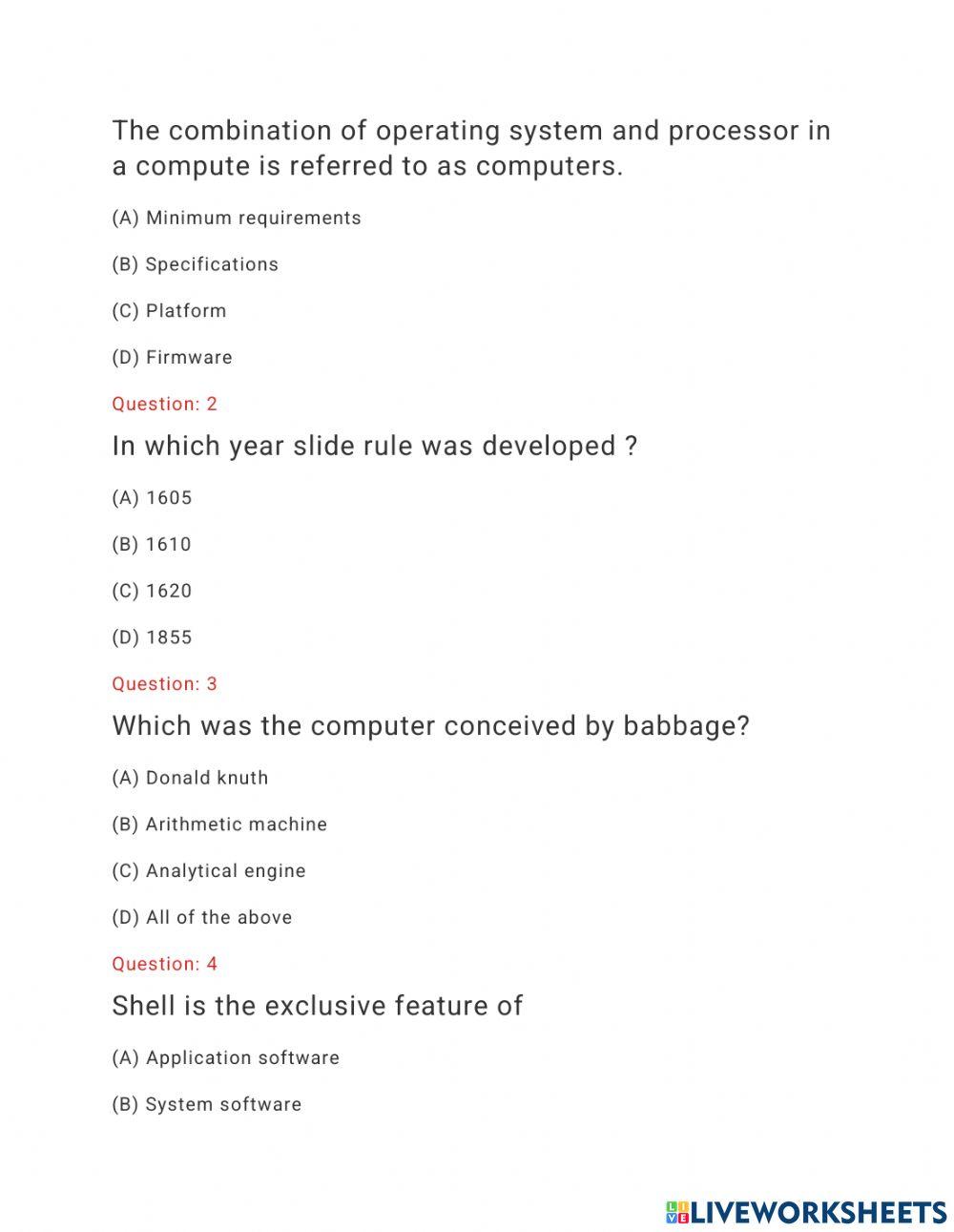 Computer online exercise for 11 | Live Worksheets
