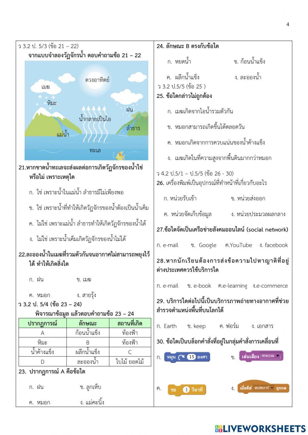 ข้อสอบปลายภาคเรียนที่2 วิทยาศาสตร์ป.5